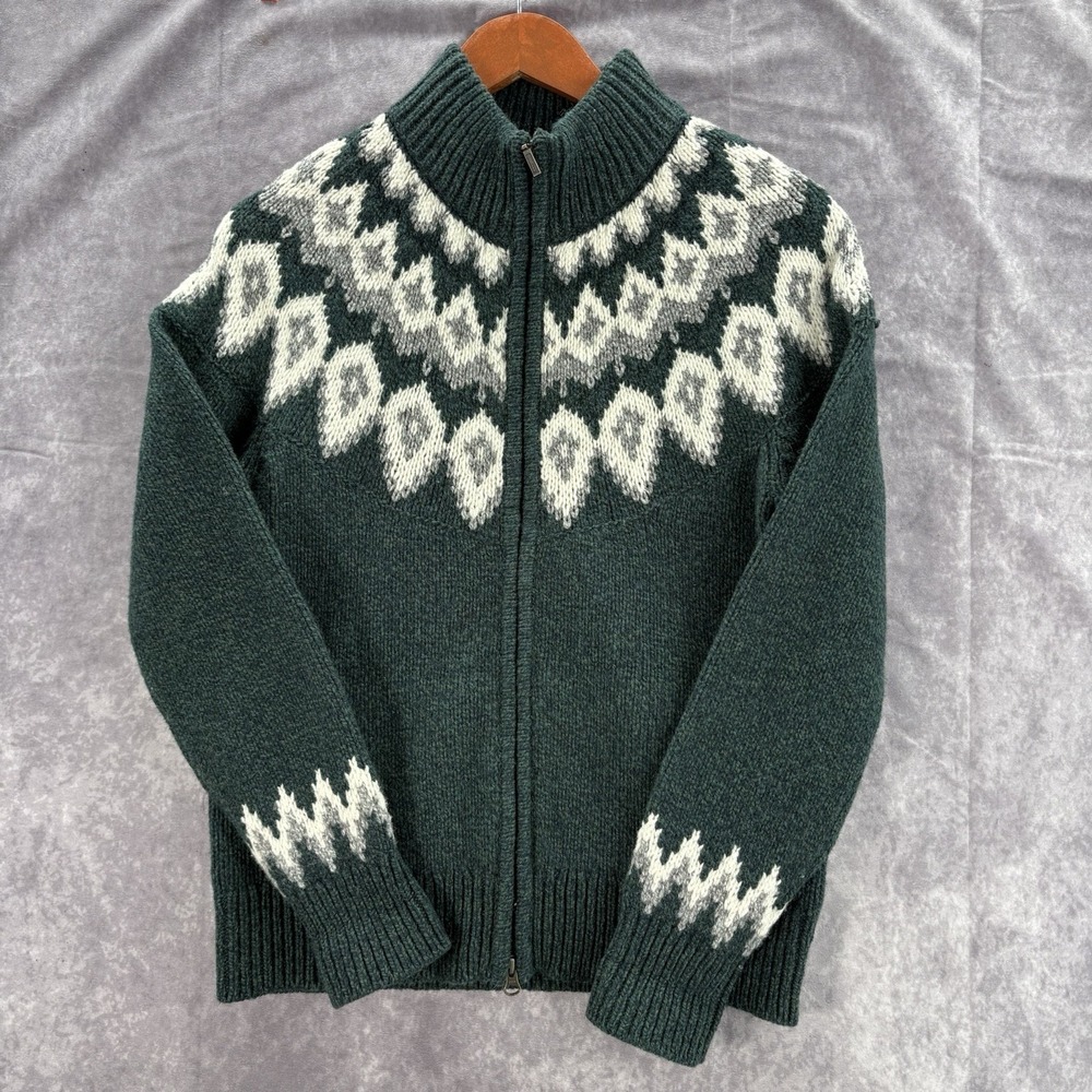 LL Bean Jacket Womens S Lambswool Green Geometric Outdoors Hiking